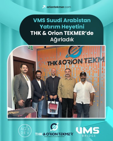 VMS yatırım heyetinin THK & Orion TEKMER girişindeki grup fotoğrafını içeren resmî paylaşım